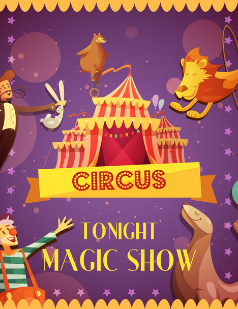 Affiche d'annonce de spectacle de magie de cirque itinérant
 - Vecteur, image