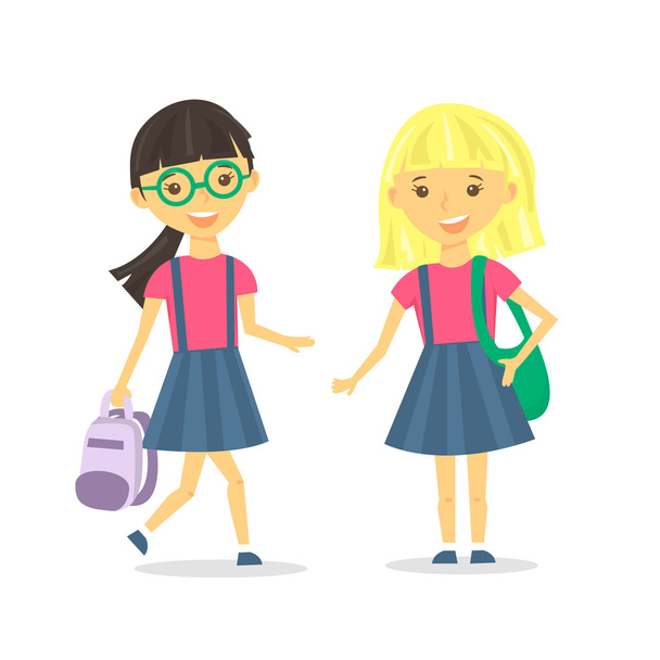 Χαριτωμένο σχολείο τα κορίτσια με backpack σχολείο. Εικονογράφηση διάνυσμα. - Διάνυσμα, εικόνα