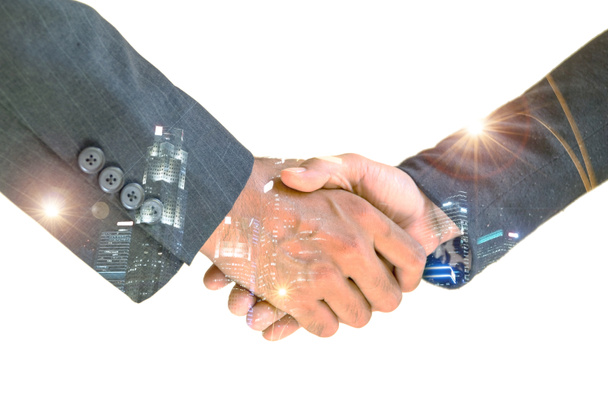 handshake podwójnej ekspozycji ludzi biznesu  - Zdjęcie, obraz