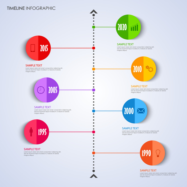 Time line info graphic with bent round pointer template - Vector, Image
