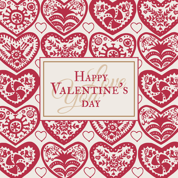 Valentines Day Card met geïllustreerde sier hart - Vector, afbeelding