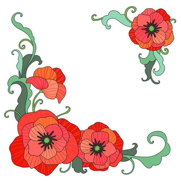 Red poppies corners - Vector, imagen