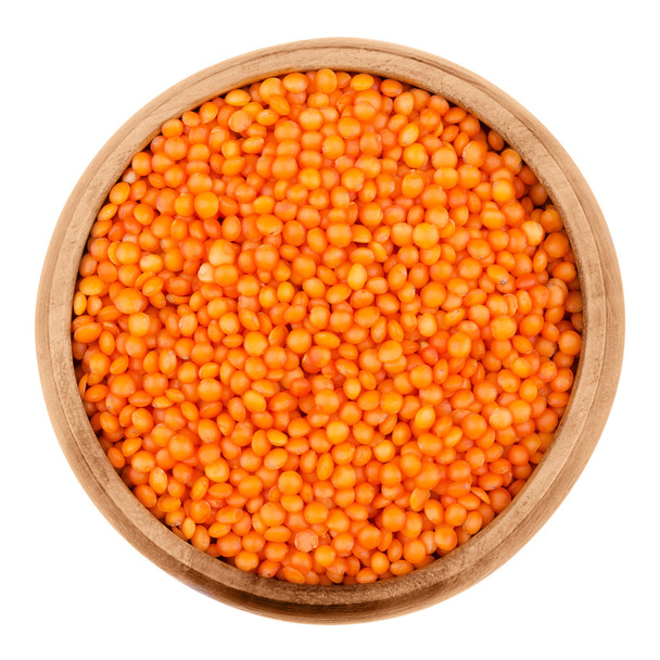 Red lentils in a bowl on white background - Photo, Image