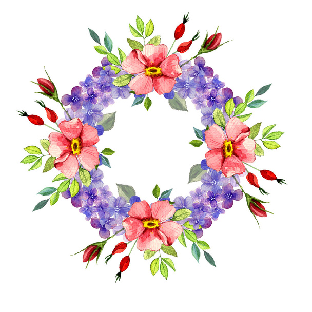 Watercolor flower roses wreath - Vector, imagen