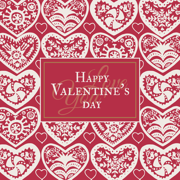 Valentines Day card with illustrated ornamental Heart - Vector, Image