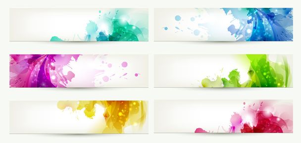Set of six banners, abstract headers with varicolored blots - Vector, Image