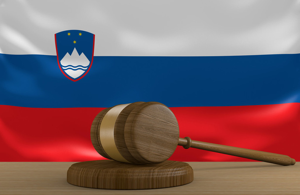 Словенское право и судебная система с национальным флагом, 3D рендеринг
 - Фото, изображение