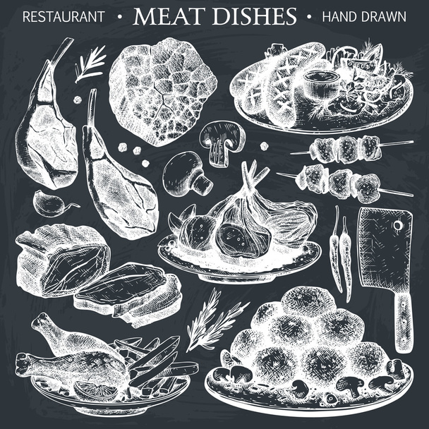 Шаблон меню ресторана с мясными блюдами
 - Вектор,изображение