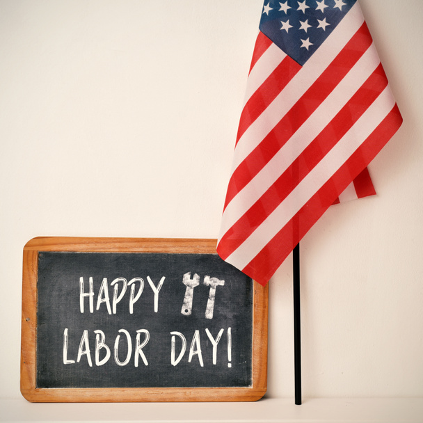 text happy labor day and American flag - Photo, Image