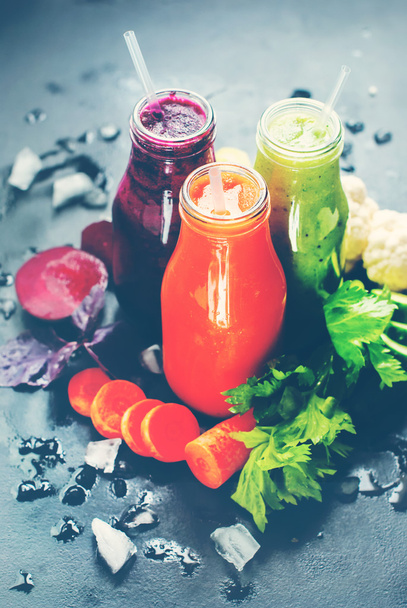Fresh Juice Smoothie Color Vegetable Bottles Toned - Foto, Imagen