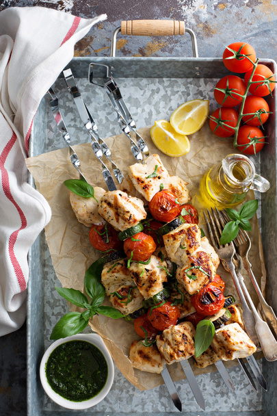 Chicken kabobs on a tray - Photo, image