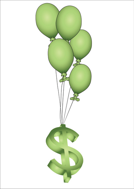 πολλά πράσινα μπαλόνια και 3d dolla - Διάνυσμα, εικόνα