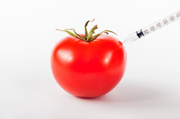 tomate modificado inyectado con jeringa
 - Foto, imagen