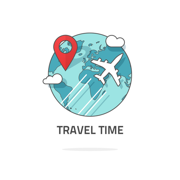 Travelling by plane concept, travel and world trip logo, journey - Wektor, obraz