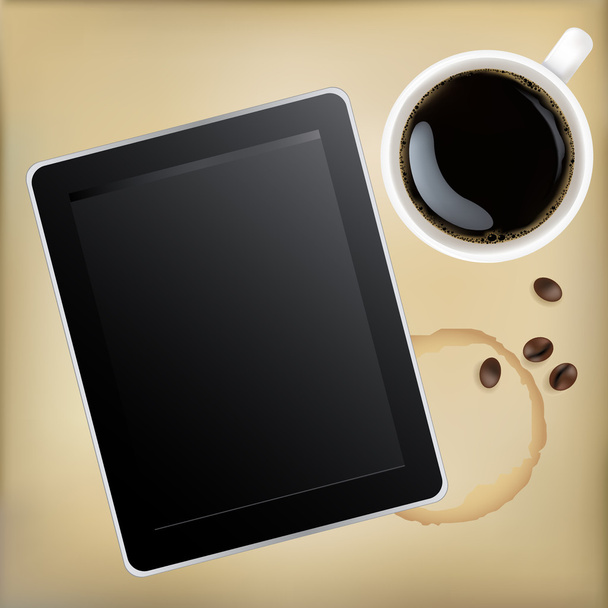 Чашка кофе с планшетным компьютером
 - Вектор,изображение