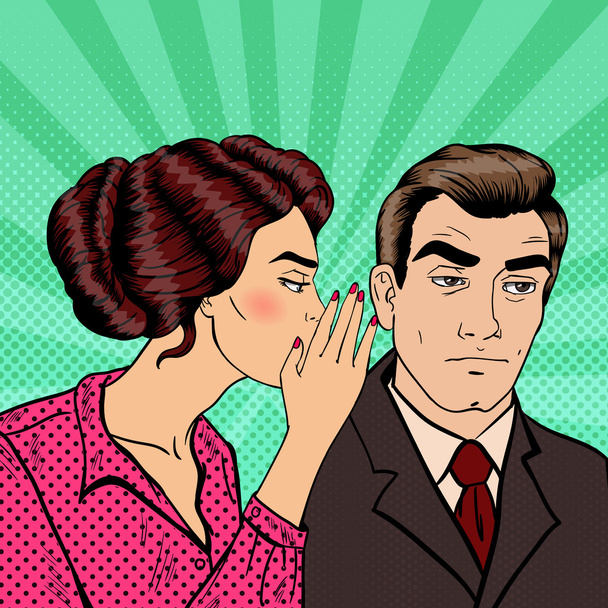 Jeune femme chuchotant secret à son mari. Illustration vectorielle Pop Art
 - Vecteur, image