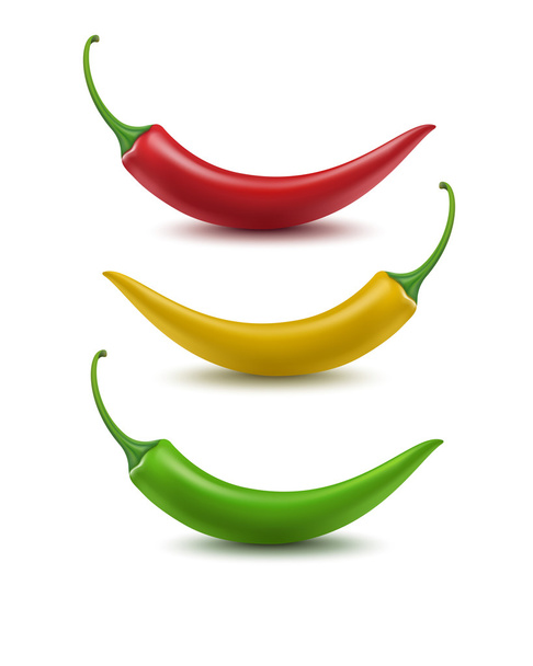 Set of Red Yellow Green Hot Chili Pepper Isolated on White Background - Vector, Image