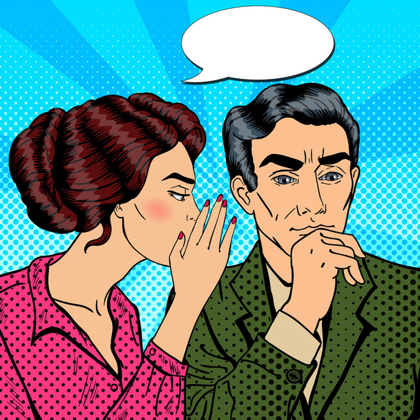 Jeune femme chuchotant secret à son mari. Illustration vectorielle Pop Art
 - Vecteur, image
