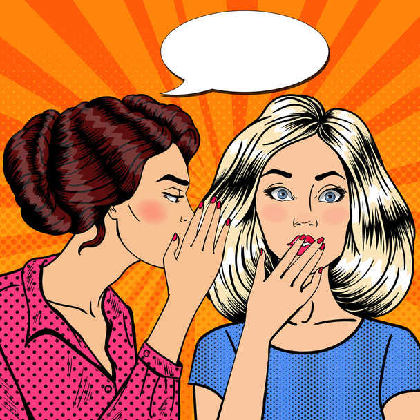 Young Woman Whispering Secret to her Friend. Pop Art Vector illustration - Vector, Image