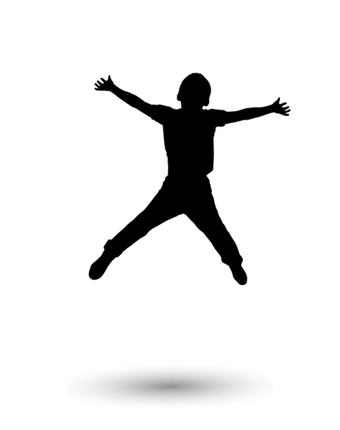 Lapsia. Lapset hyppäsivät Lasten siluetteja. Toiminta Urheilu. Onnellinen poikasiluetti. Pojat hyppivät eristyksissä valkoisella pohjalla. Digitaalisen kuvan kuvitus. Urheilu, Loma
. - Valokuva, kuva