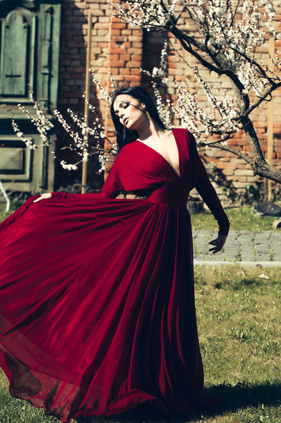 Woman in red dress outdoor - Foto, Bild