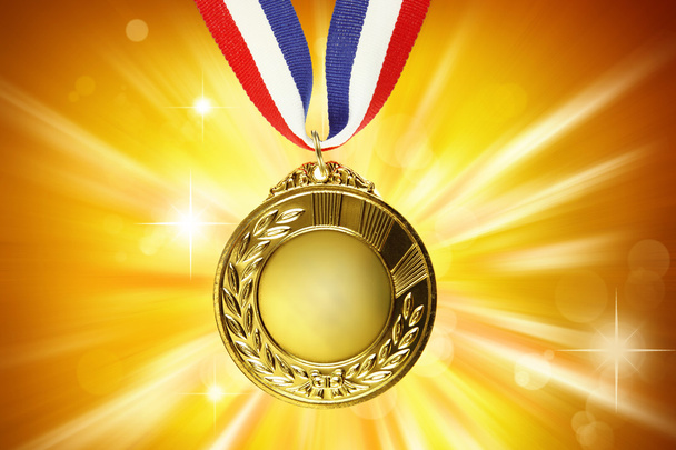 Gouden medaille en lint - Foto, afbeelding