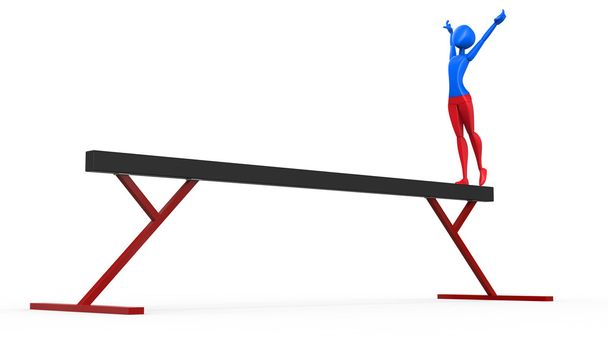 Гімнастка - червоно-синій одяг - практика балансу променя
 - Фото, зображення