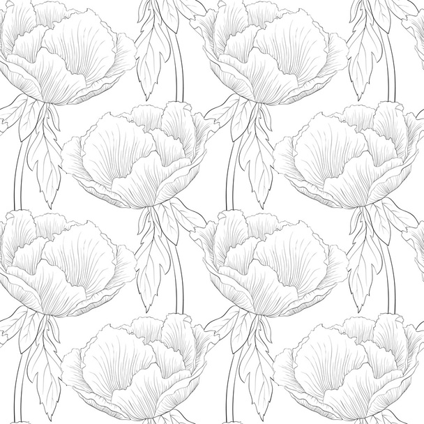 beautiful black and white seamless pattern flowers. - Vector, Imagen