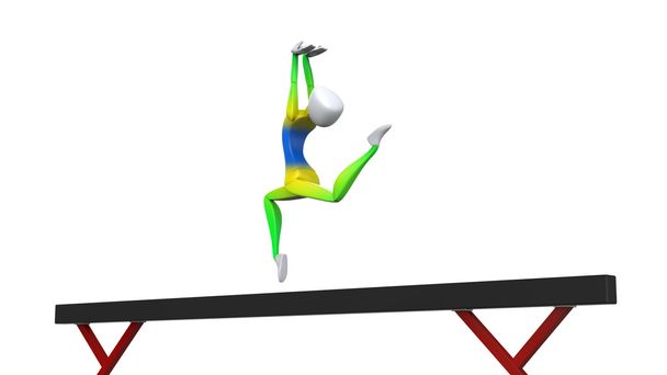 Гімнастка робить стрибок сценічного кільця на промені балансу
 - Фото, зображення