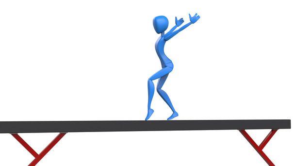 Ginasta azul realizando no feixe de equilíbrio
 - Foto, Imagem