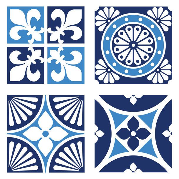 Patrones ornamentales vintage en tonos de azul
 - Vector, Imagen