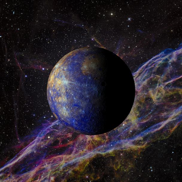 Système solaire planète Mercure sur fond de nébuleuse rendu 3d
.  - Photo, image