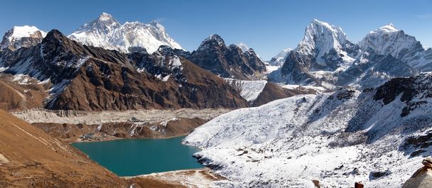 Panoramic view of Everest, Lhotse, Makalu and Gokyo Lake - Photo, Image