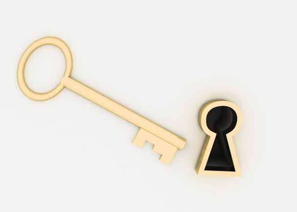 gouden sleutel en sleutelgat - Foto, afbeelding