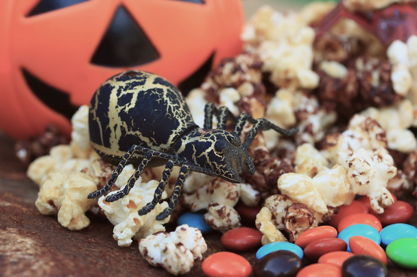 halloween popcorn and spider - Photo, Image