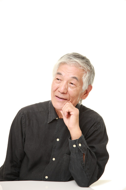 senior Japanese man thinks about something - Zdjęcie, obraz