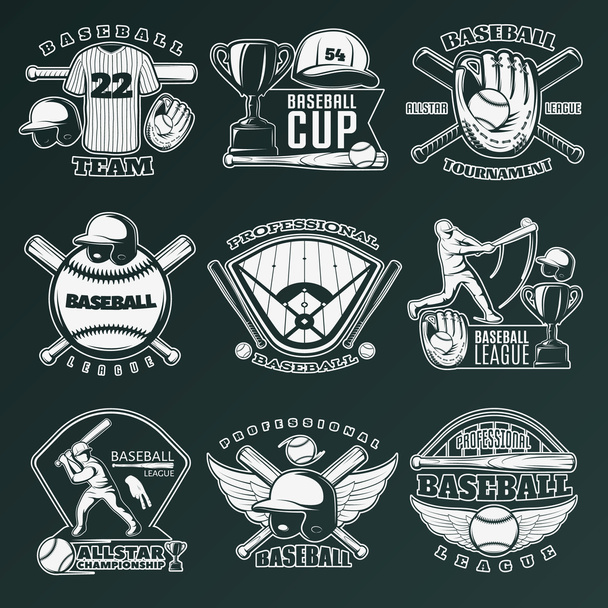 Baseball Monochrome Emblems - Vector, Image