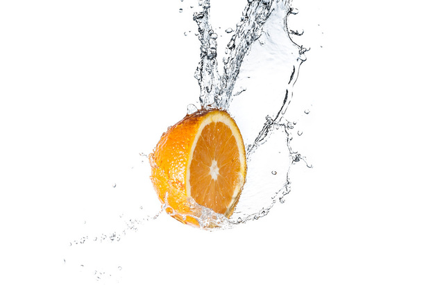 Orange with water splash - Фото, изображение