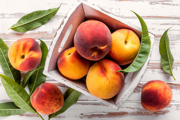 fresh peaches on white background - Photo, Image
