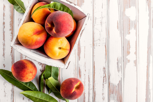 fresh peaches on white background - Photo, Image
