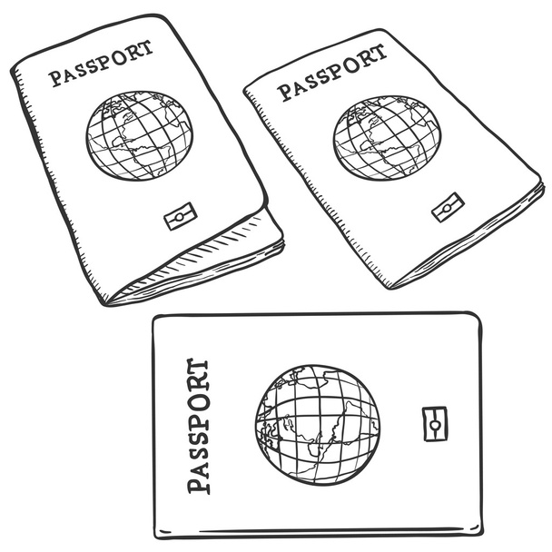 Zestaw szkic paszportów - Wektor, obraz