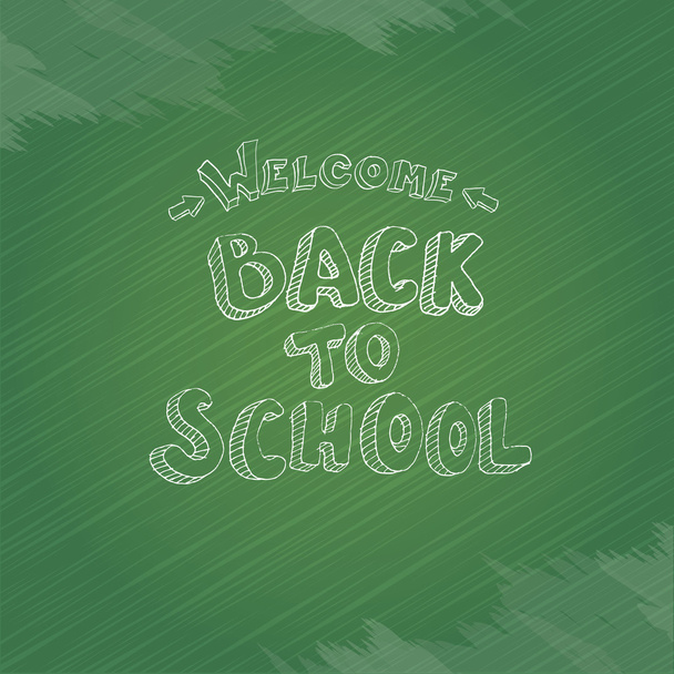 welcome Back to school text on green chalkboard - Vector, Image