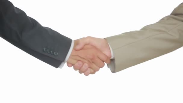 Business Handshake z białym tłem, dwóch mężczyzn uścisnąć dłoń - Materiał filmowy, wideo