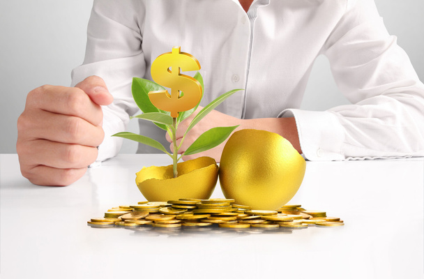 Businessman Holding  Golden Eggs - Photo, Image