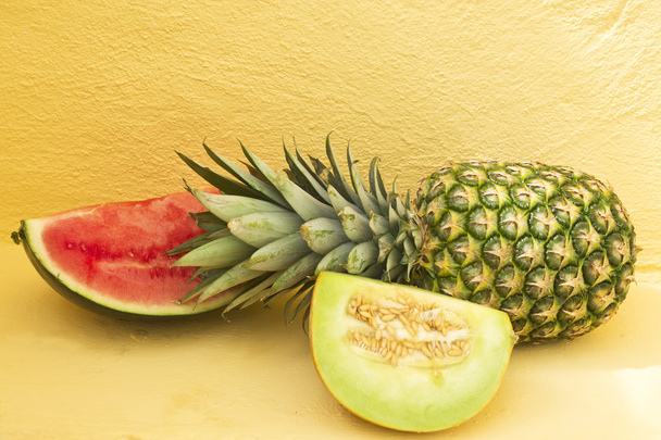summer fruit: pineapple, melon, watermelon, - Zdjęcie, obraz