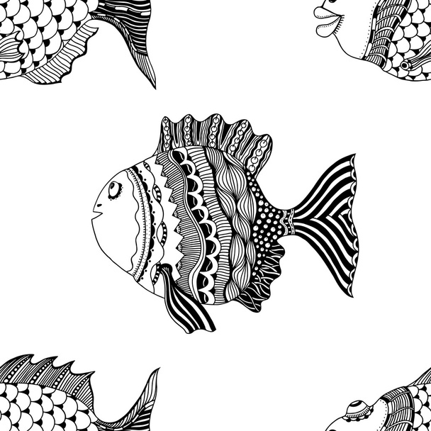 Seamless abstract hand-drawn ornamental fish - Διάνυσμα, εικόνα