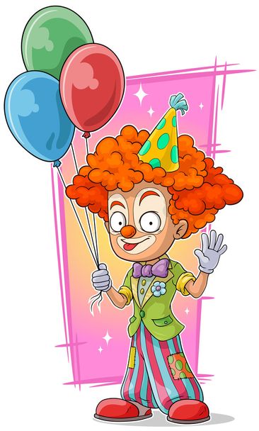 Desenhos animados palhaço ruivo feliz com balões
 - Vetor, Imagem
