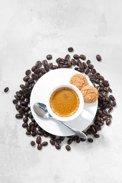 cup of espresso and almond cookies, top view vertical - Photo, Image