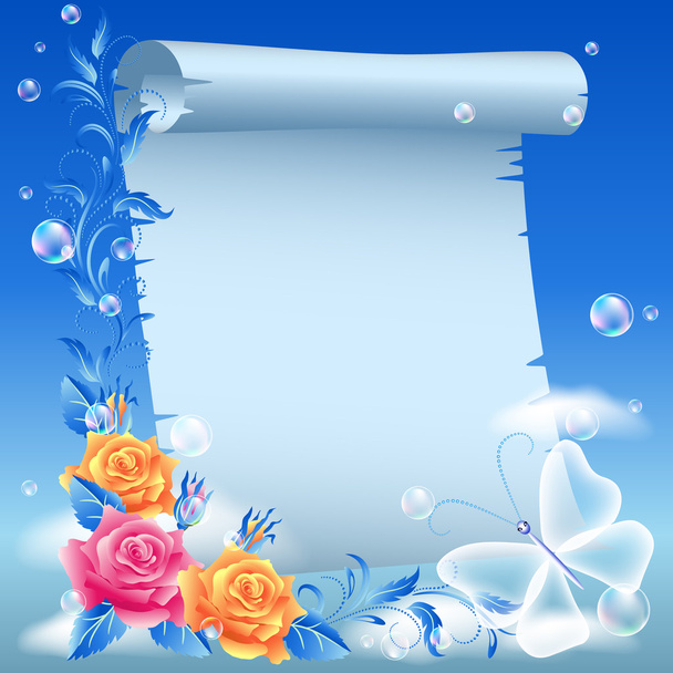 Parchment and flowers - Vector, Image