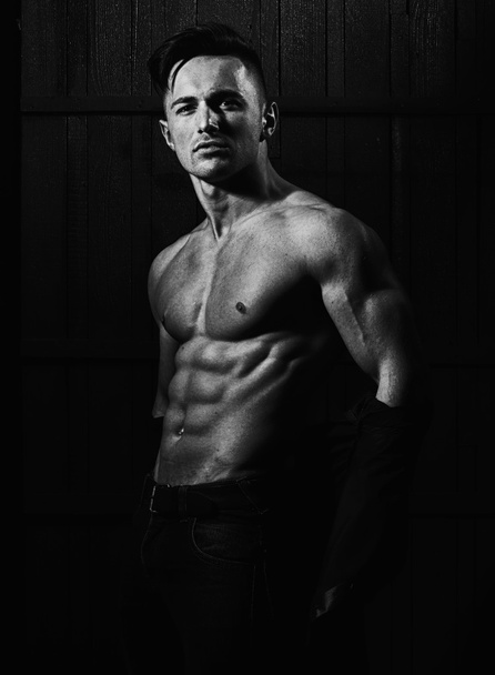 Man in shirt with muscular torso - Фото, изображение